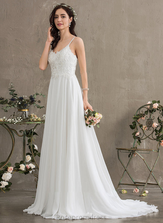 A-Line Gisselle Sweep Wedding Dresses Sweetheart Dress Wedding Train Chiffon