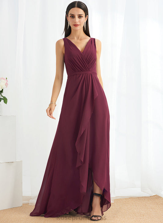 A-Line Silhouette SplitFront Asymmetrical Fabric Neckline V-neck Length Embellishment Lauryn Natural Waist Sleeveless Bridesmaid Dresses