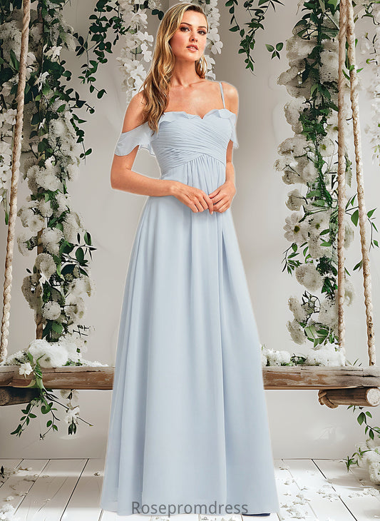 Kimora A-line Cold Shoulder Floor-Length Chiffon Bridesmaid Dress With Ruffle DSP0025723