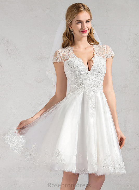 Appliques Wedding Dress Lace Knee-Length Selah Lace Sequins With Wedding Dresses A-Line V-neck Tulle Beading