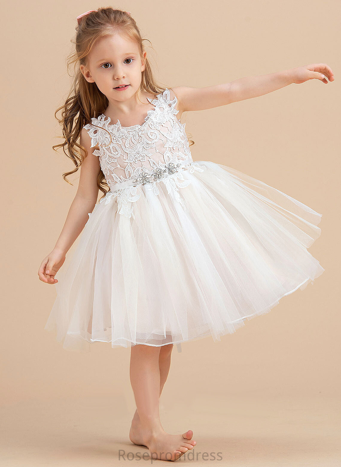 V-neck/Straps Sleeveless Flower Girl Dresses Knee-length - Flower Persis Dress A-Line Girl Tulle/Lace