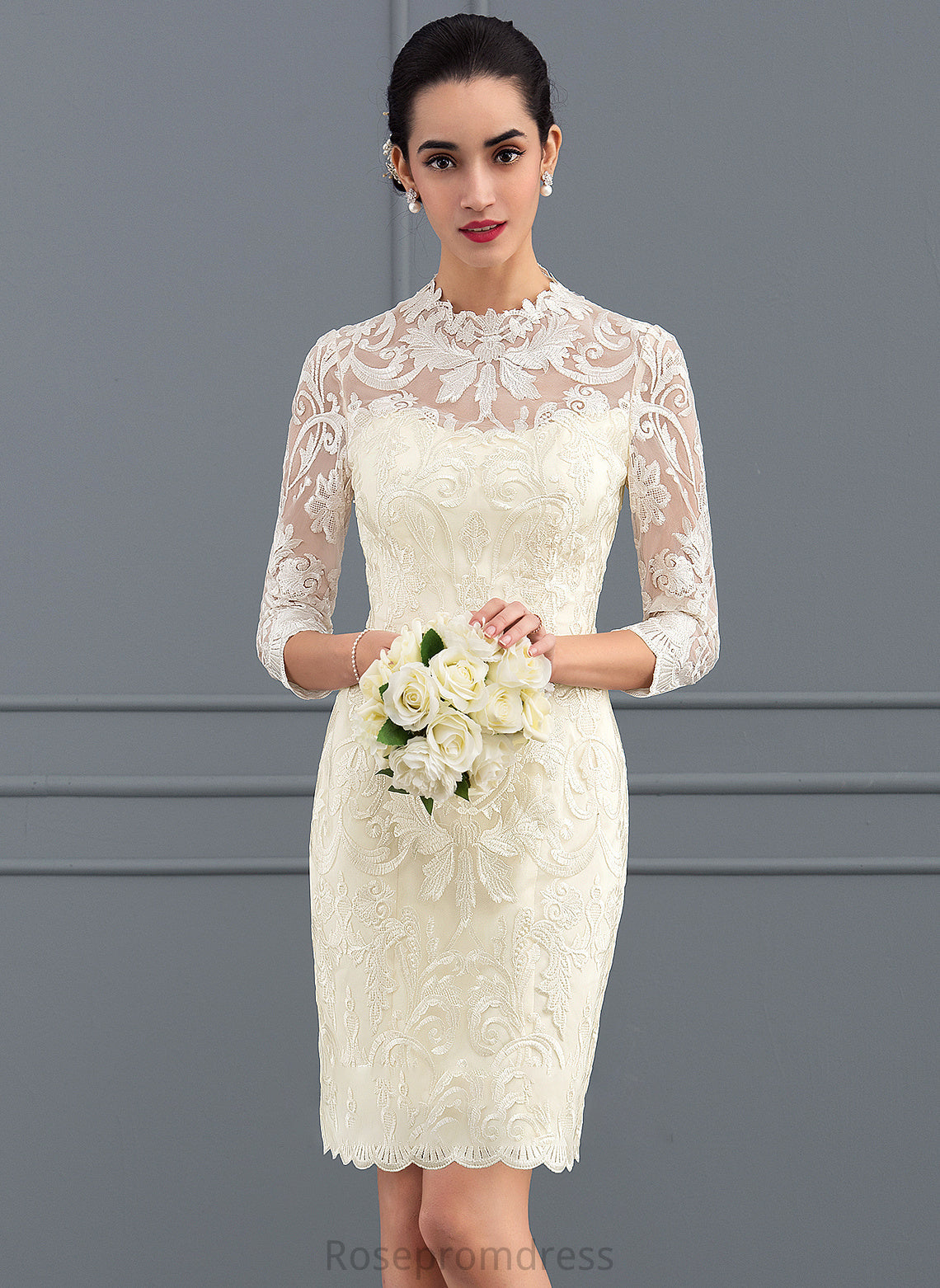 Neck Leia Wedding Dresses Sheath/Column Dress Lace High Knee-Length Wedding