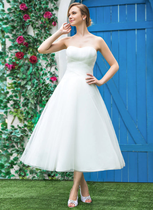 Dress Tea-Length With Wedding Sweetheart A-Line Wedding Dresses Marin Ruffle Tulle