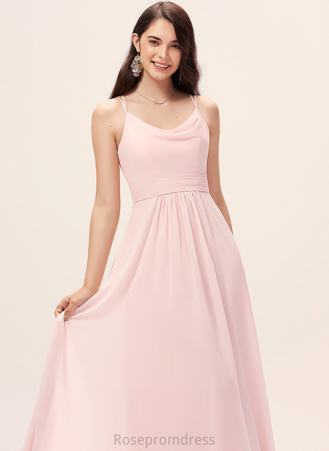 Floor-Length A-Line Silhouette Length Fabric CowlNeck Straps Neckline Hortensia Floor Length Natural Waist Spaghetti Staps Bridesmaid Dresses