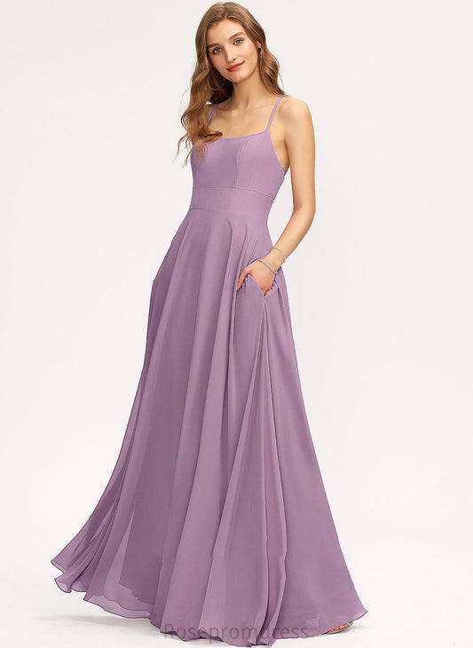 A-Line Neckline Length ScoopNeck Fabric Embellishment Floor-Length Silhouette Pockets Nadia Spaghetti Staps A-Line/Princess Bridesmaid Dresses