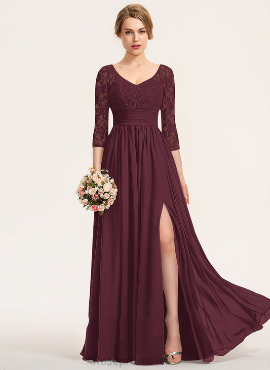 V-neck Length Neckline Silhouette Embellishment Fabric Ruffle SplitFront Floor-Length A-Line Ana A-Line/Princess Bridesmaid Dresses