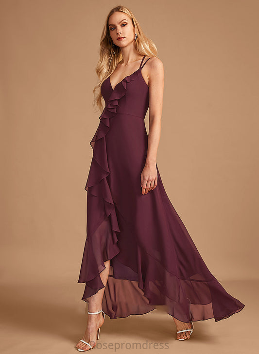 Length Asymmetrical Silhouette Embellishment Ruffle SplitFront A-Line Fabric Neckline V-neck Cynthia Sleeveless Bridesmaid Dresses