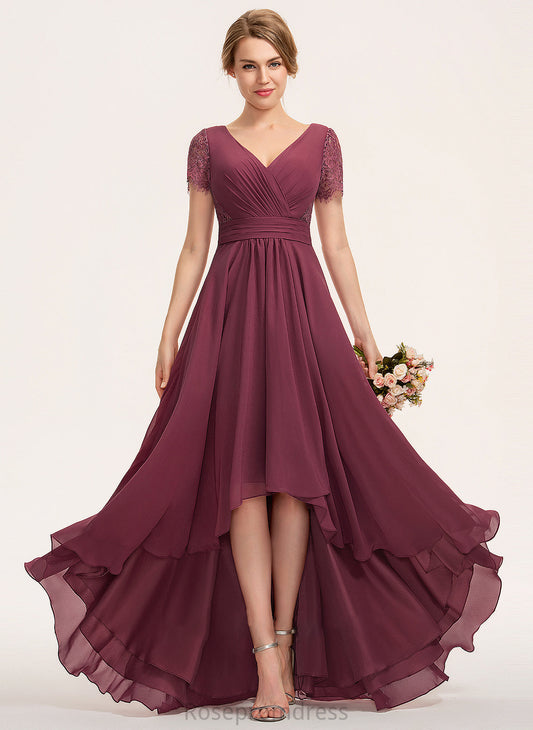 Length Silhouette A-Line Embellishment Neckline Fabric Asymmetrical Ruffle V-neck Luz Floor Length Off The Shoulder Bridesmaid Dresses