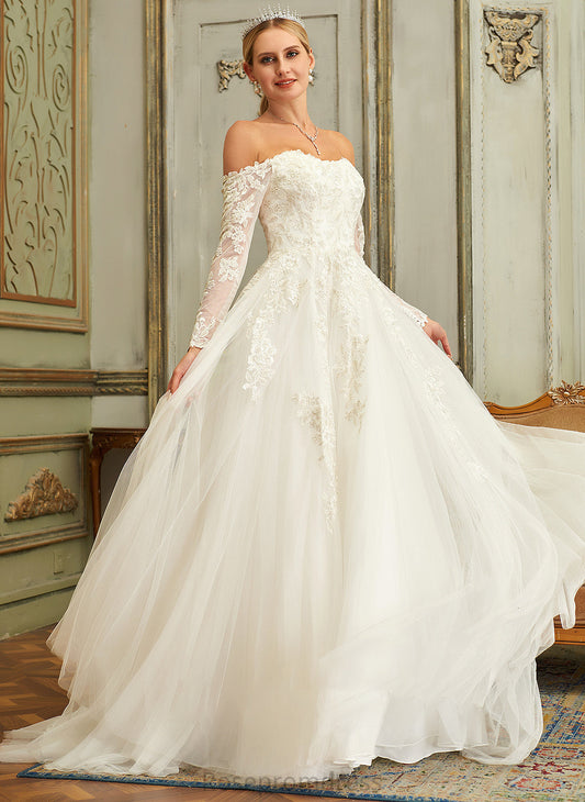 Lace Off-the-Shoulder Ball-Gown/Princess Tulle Isabel With Lace Wedding Sweep Wedding Dresses Dress Train