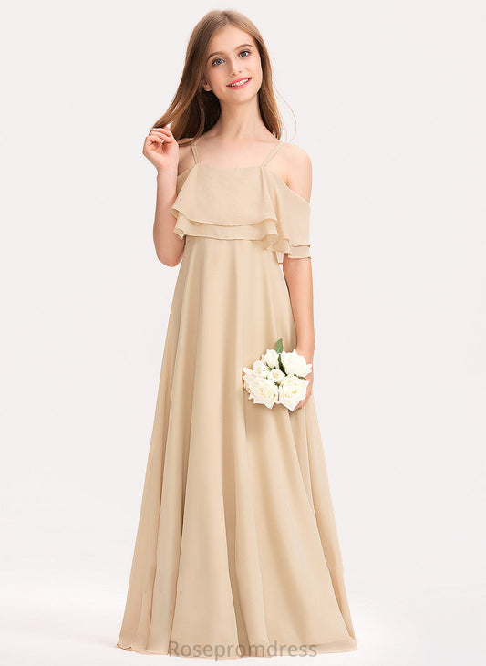 Chiffon With A-Line Off-the-Shoulder Kamryn Junior Bridesmaid Dresses Ruffles Cascading Floor-Length
