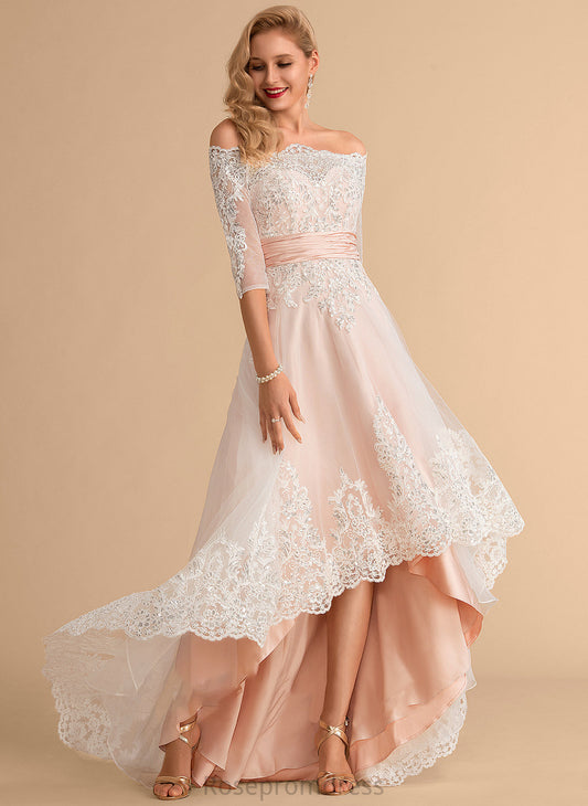 Lace Wedding Dress With Tulle Satin Asymmetrical Sequins Wedding Dresses A-Line Lila