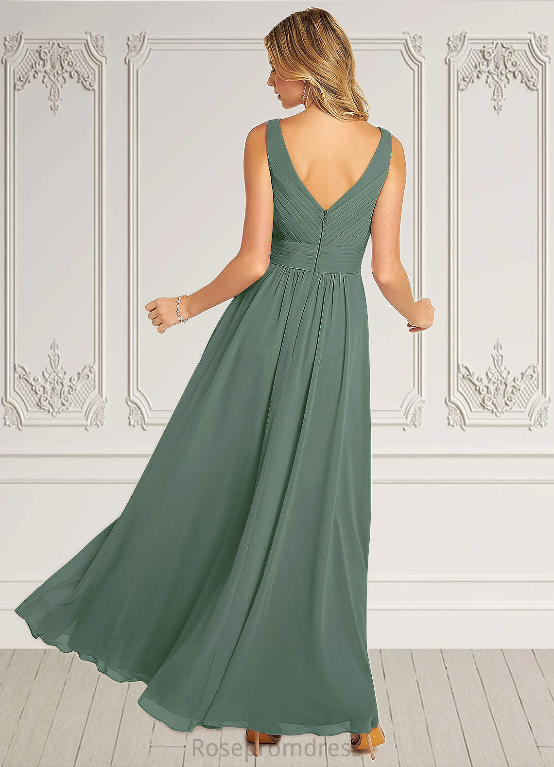 Allison A-Line Pleated Chiffon Floor-Length Dress SRSP0019658
