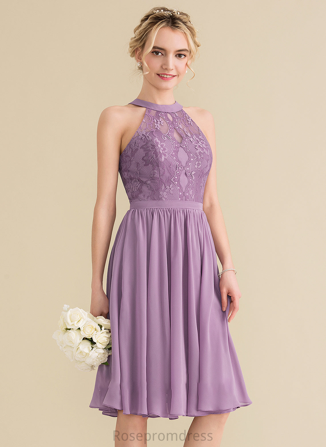 Straps Neckline Silhouette Knee-Length ScoopNeck Lace Length Fabric A-Line Abigail Bridesmaid Dresses