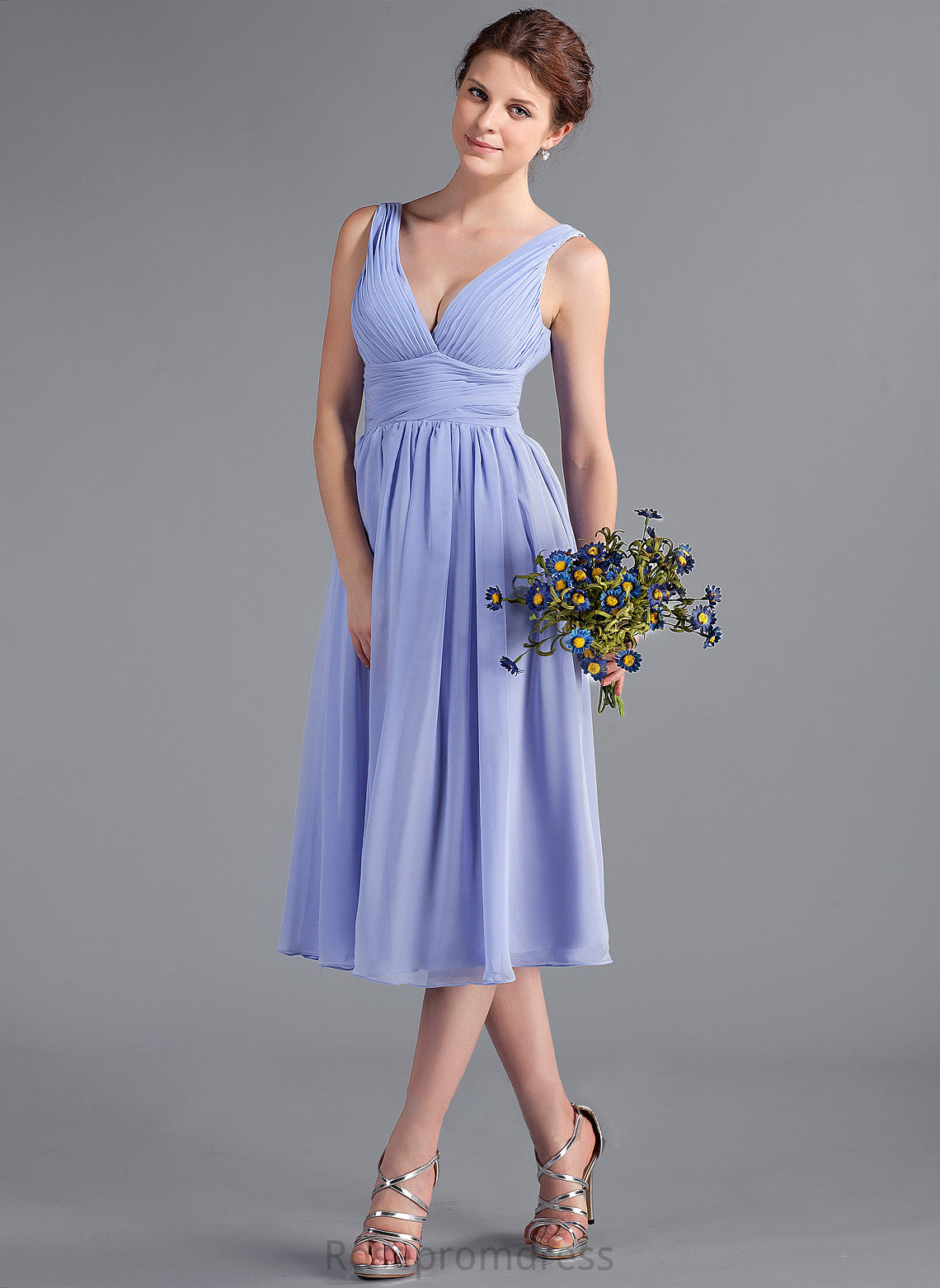 Fabric A-Line Silhouette Embellishment Neckline Length V-neck Tea-Length Ruffle Carleigh Floor Length Scoop Bridesmaid Dresses