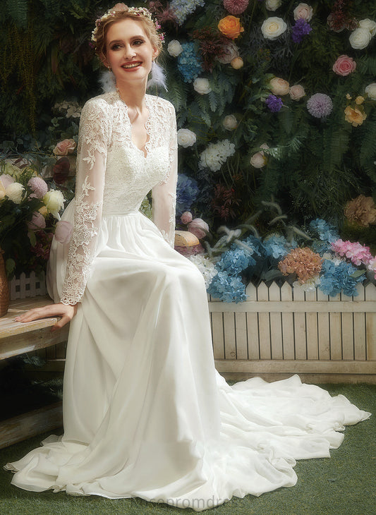 Dress Wedding Dresses A-Line V-neck Lace Denisse Floor-Length Wedding With