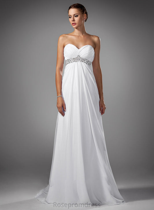 Beading Wedding Ruffle Empire Wedding Dresses Sweep Chasity Train With Sweetheart Chiffon Dress