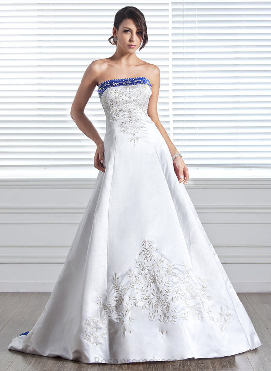Sariah Wedding Dresses With Train Beading Satin Strapless Dress Wedding Embroidered Court Ball-Gown/Princess Sash