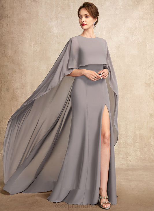 Dress Sweep Split Alma With Train Front Sheath/Column Mother Neck Scoop Bride Chiffon of the Mother of the Bride Dresses