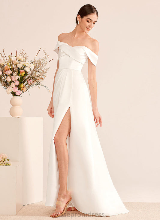 A-Line Off-the-Shoulder Ruffle Dress Wedding Front Split With Sweep Train Wedding Dresses Kyra