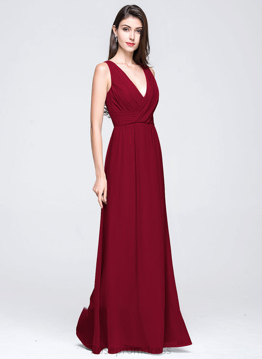 Length Fabric A-Line Silhouette Embellishment Floor-Length Neckline Ruffle V-neck Halle Stretch Satin Sleeveless Bridesmaid Dresses