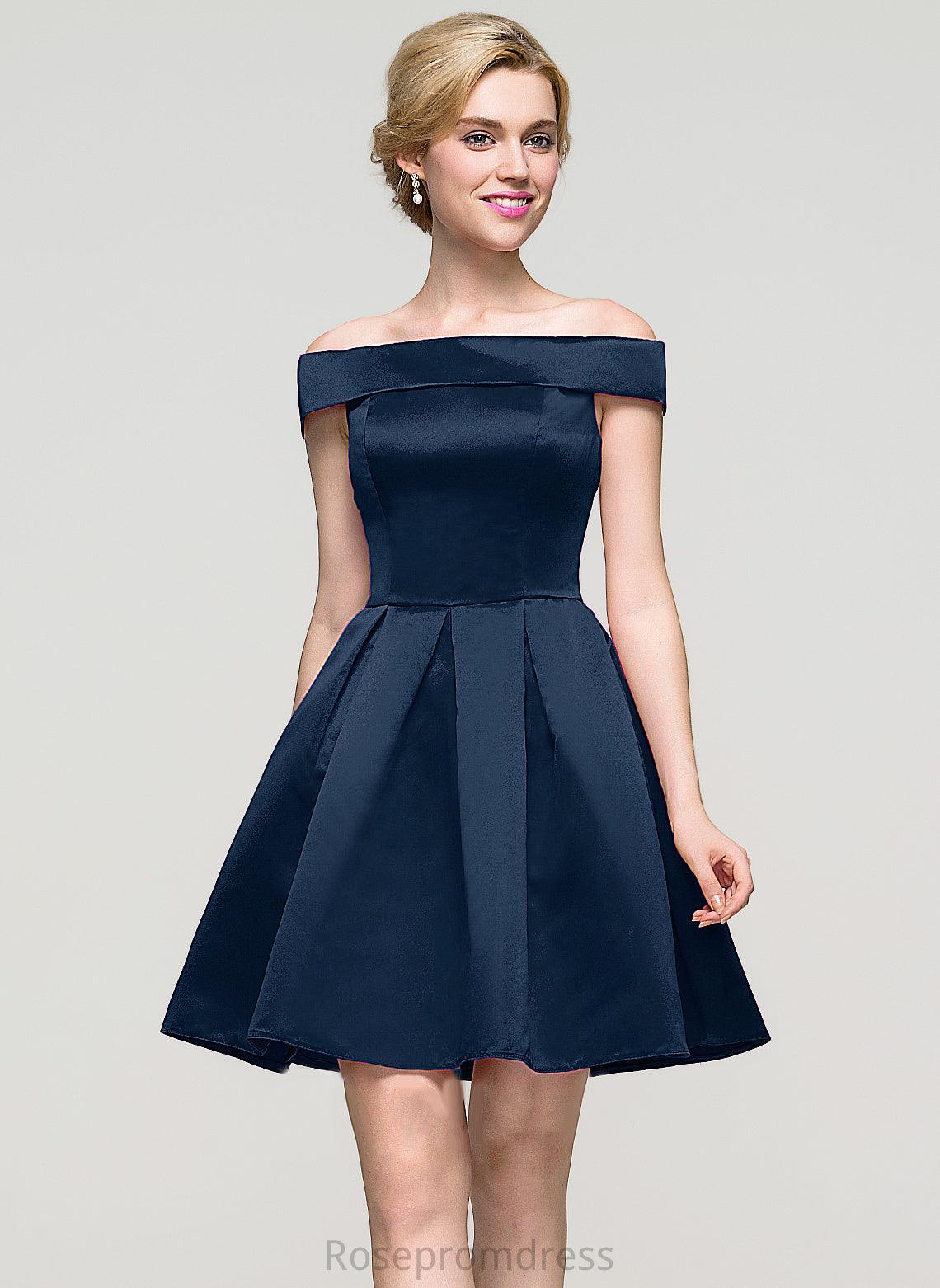 A-Line Short/Mini Homecoming Meredith Satin Dress Homecoming Dresses Off-the-Shoulder