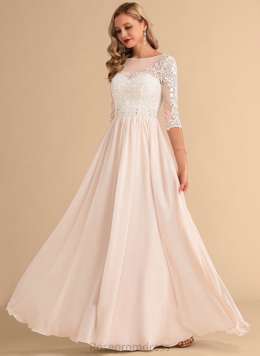 Dress Beading Floor-Length A-Line Lace With Sequins Janae Wedding Dresses Chiffon Wedding Illusion