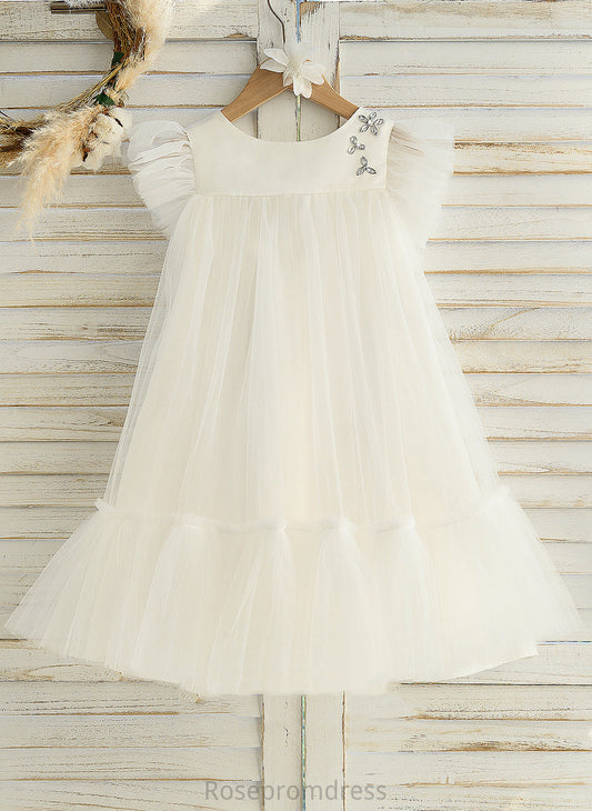 Scoop Ruffles Neck With Girl - Flower Carlee Sleeveless Dress Knee-length A-Line Satin/Tulle Flower Girl Dresses