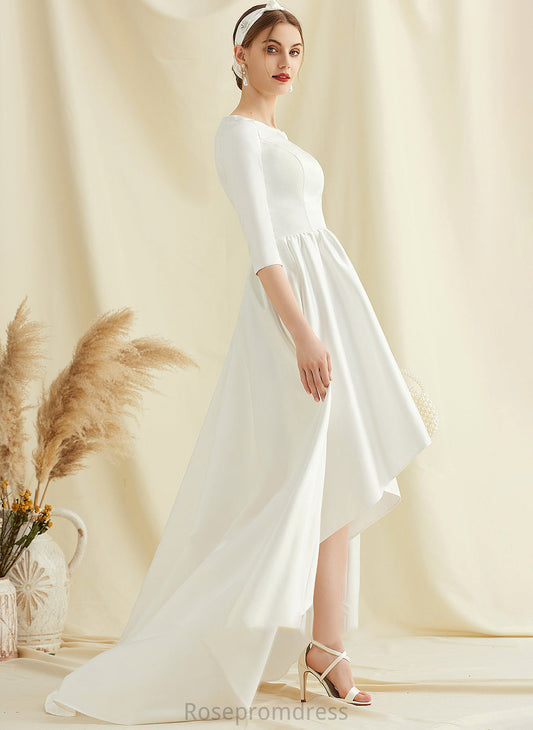 Satin Wedding Cara A-Line Pockets Dress With Wedding Dresses Asymmetrical Neck Scoop