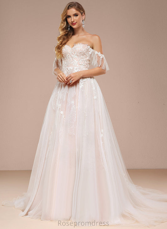 Dress Sequins Scarlett Court Wedding Ball-Gown/Princess Sweetheart Wedding Dresses Train Ruffle Off-the-Shoulder Tulle With Lace