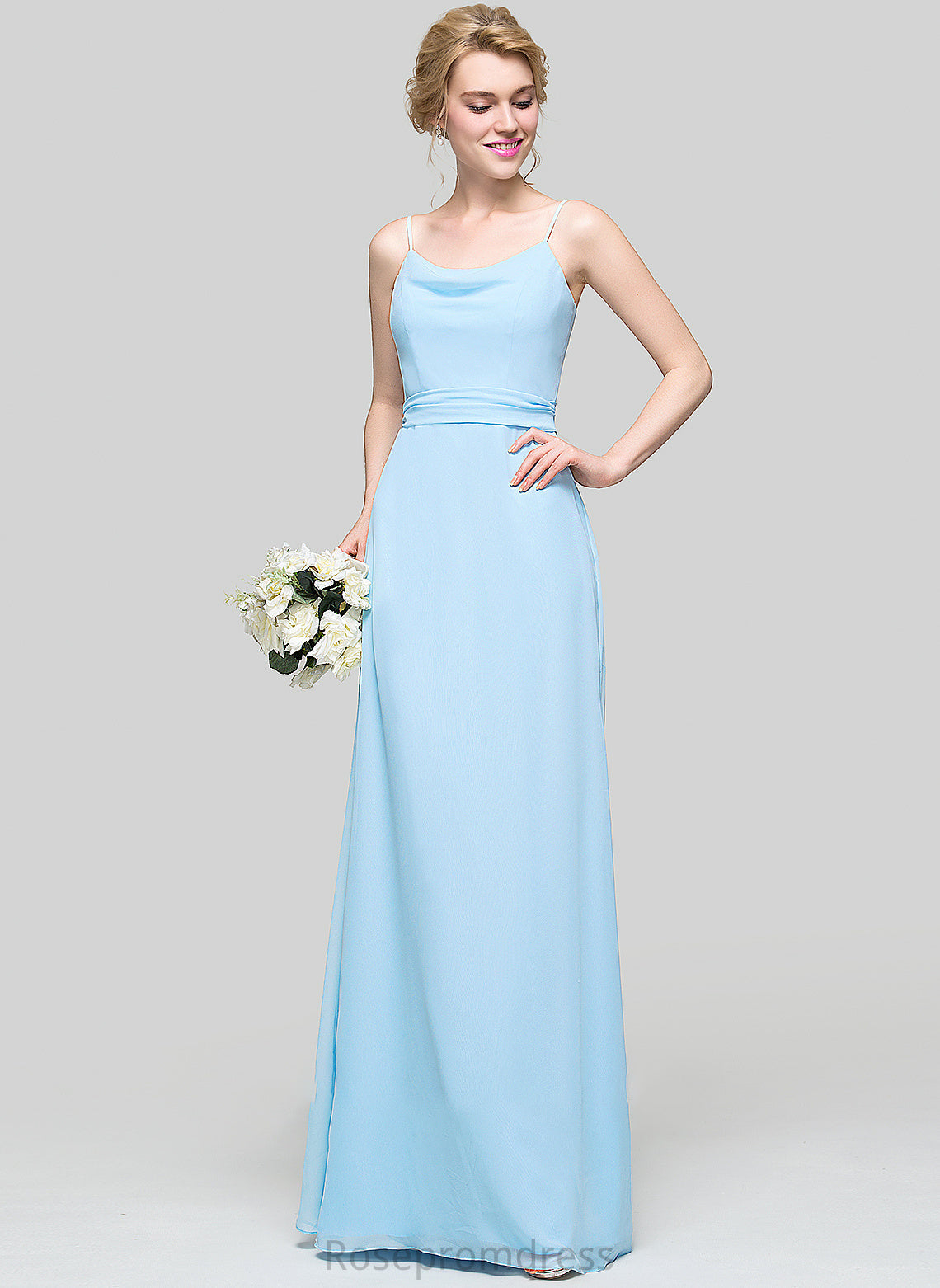 Length Floor-Length Fabric Embellishment A-Line Neckline CowlNeck Ruffle Silhouette Aylin Natural Waist Floor Length Bridesmaid Dresses