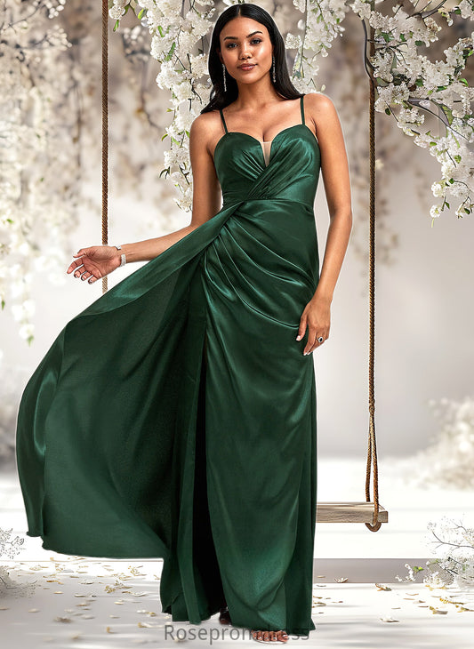 Yadira A-line V-Neck Floor-Length Stretch Satin Bridesmaid Dress DSP0025745