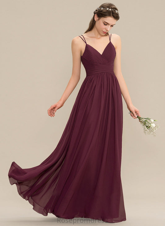 Fabric Silhouette Floor-Length Ruffle V-neck Embellishment Neckline A-Line Length Makenna Bridesmaid Dresses