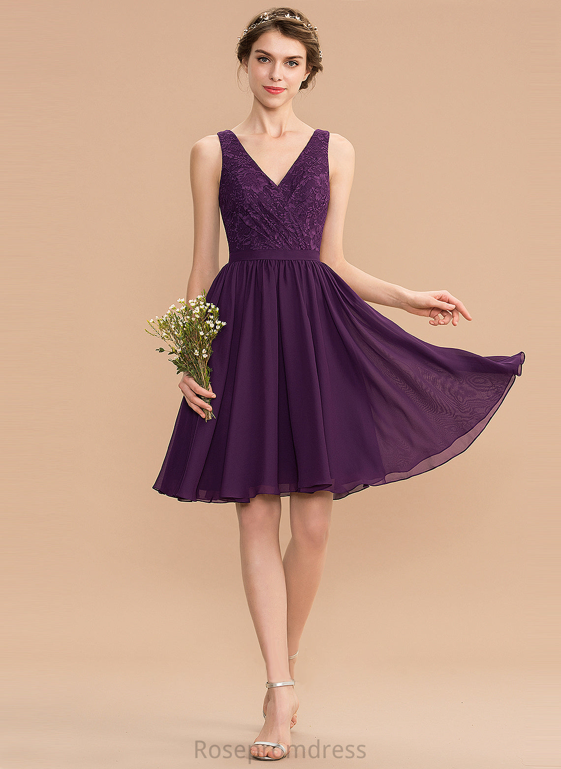 Length A-Line Ruffle Knee-Length V-neck Fabric Silhouette Neckline Embellishment Ireland Bridesmaid Dresses