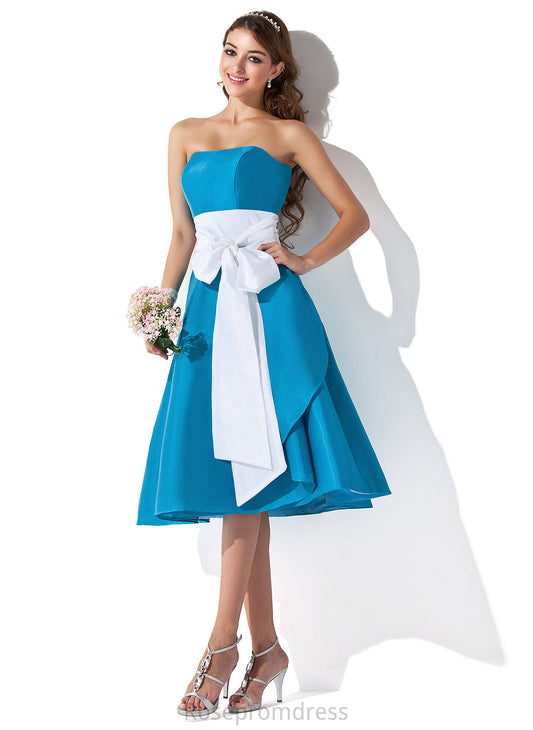 Sweetheart Embellishment Silhouette Sash Bow(s) Fabric Knee-Length Neckline A-Line Length Erica Short Sleeves Bridesmaid Dresses