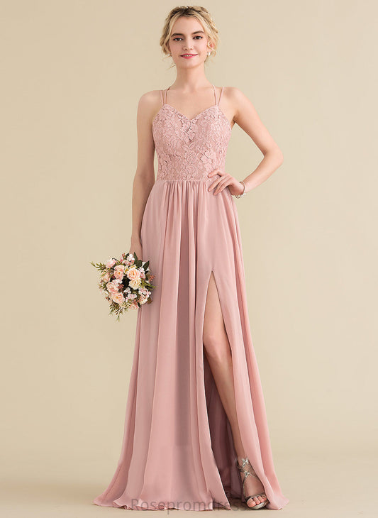 Lace Silhouette Straps&Sleeves Length Sweetheart Fabric Floor-Length A-Line Neckline Reese Natural Waist V-Neck Bridesmaid Dresses