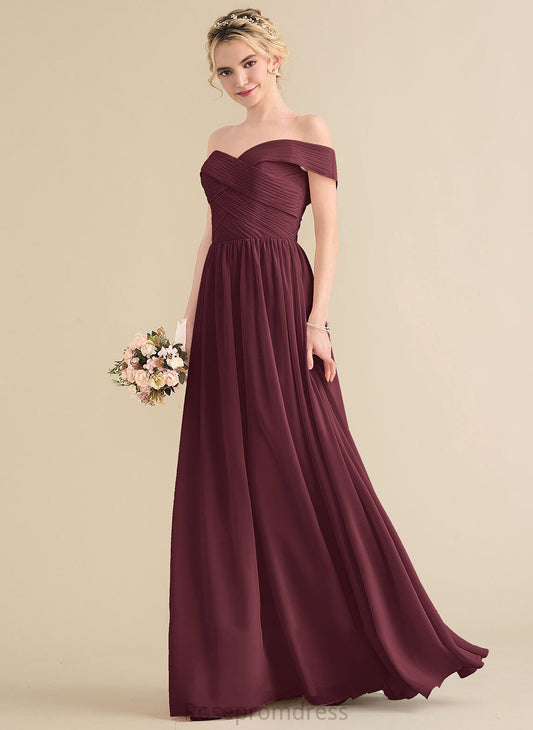 Floor-Length Length Silhouette Off-the-Shoulder Neckline Ruffle A-Line Embellishment Fabric Tia Bridesmaid Dresses