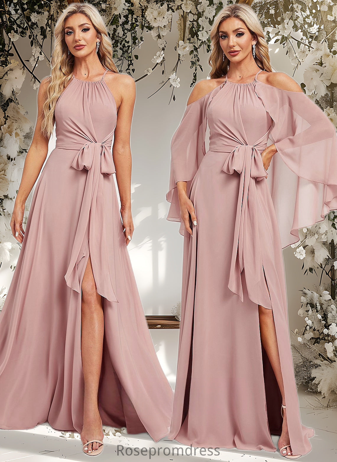 Yasmin A-line Halter Floor-Length Chiffon Bridesmaid Dress DSP0025821