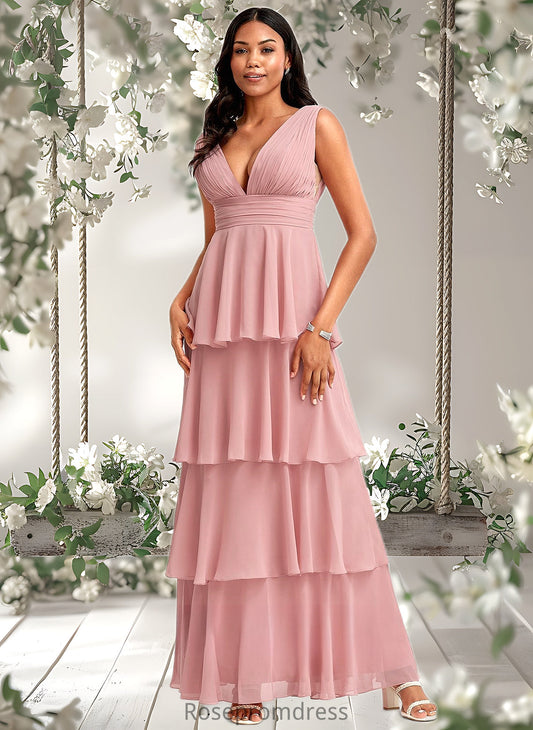 Tricia A-line V-Neck Floor-Length Chiffon Bridesmaid Dress DSP0025749
