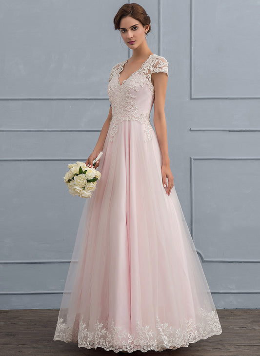 Beading Floor-Length Wedding Tulle Sequins V-neck Ball-Gown/Princess Dress Wedding Dresses With Vicky