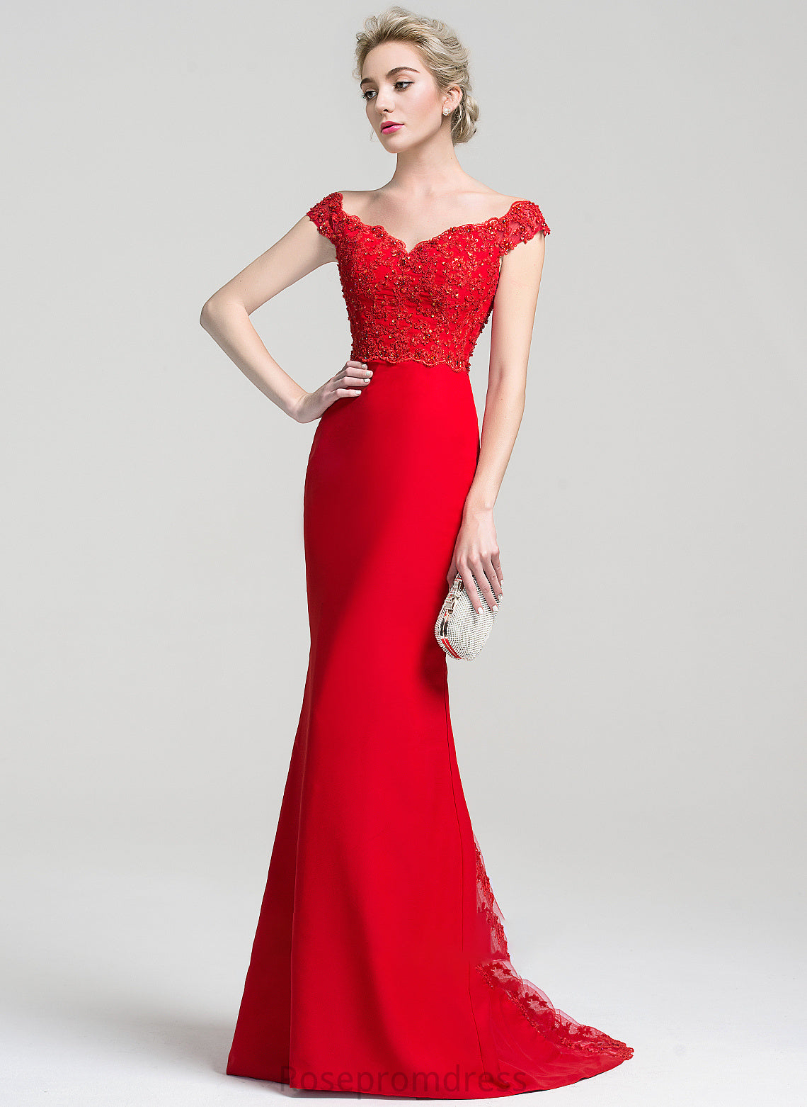Sequins Train Prom Dresses With Trumpet/Mermaid Beading Sweep Lace Chiffon Gillian Off-the-Shoulder