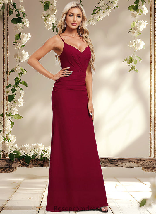 Nathalie Trumpet/Mermaid V-Neck Floor-Length Chiffon Bridesmaid Dress DSP0025825