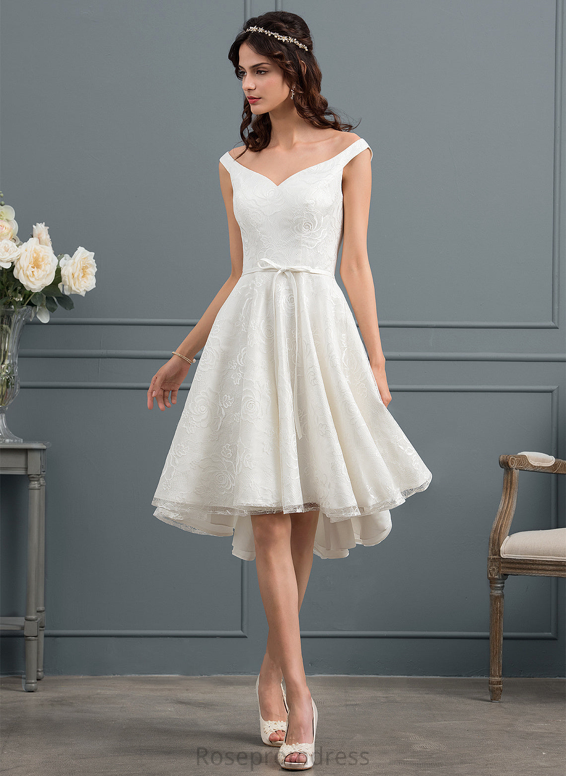Asymmetrical A-Line Suzanne Lace Wedding Wedding Dresses Dress Bow(s) With