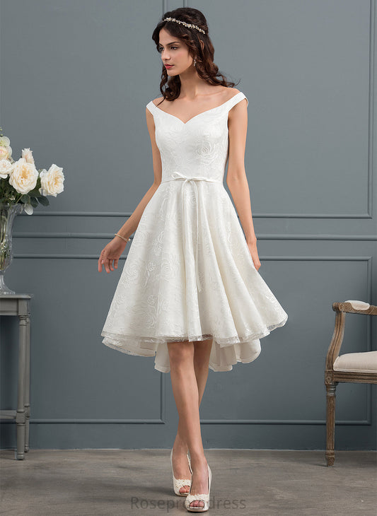Asymmetrical A-Line Suzanne Lace Wedding Wedding Dresses Dress Bow(s) With