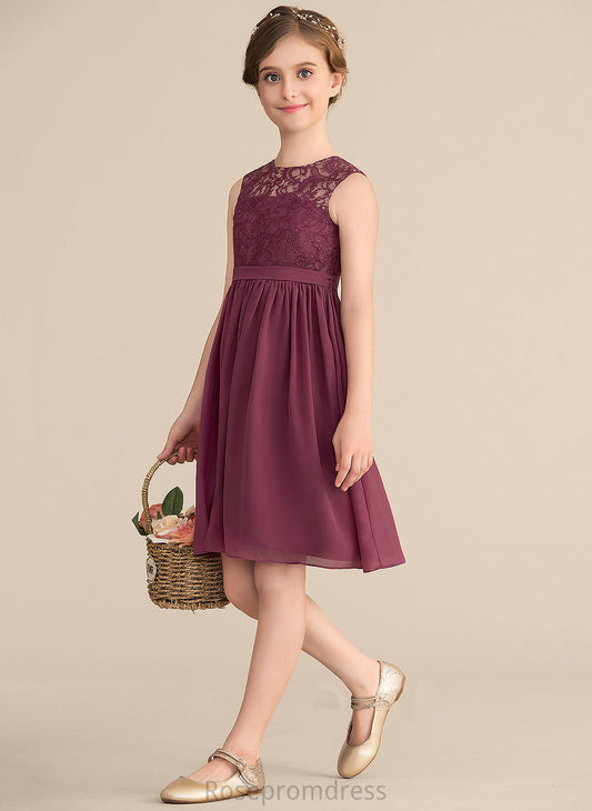 Junior Bridesmaid Dresses A-LineScoopNeckKnee-LengthChiffonLaceJuniorBridesmaidDress#165020 Haleigh