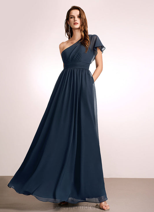 Length One-Shoulder Neckline Silhouette Ruffle Floor-Length Fabric Embellishment A-Line Una Floor Length Natural Waist Bridesmaid Dresses
