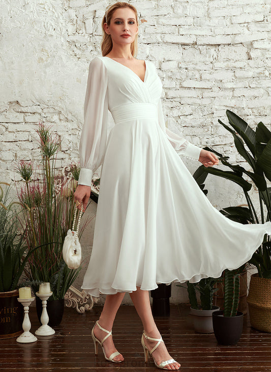 Areli Wedding Tea-Length A-Line Wedding Dresses Dress V-neck