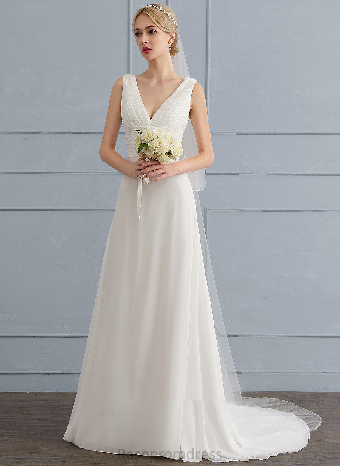 Nylah Wedding A-Line Wedding Dresses Dress Ruffle With Chiffon Sweep Train V-neck