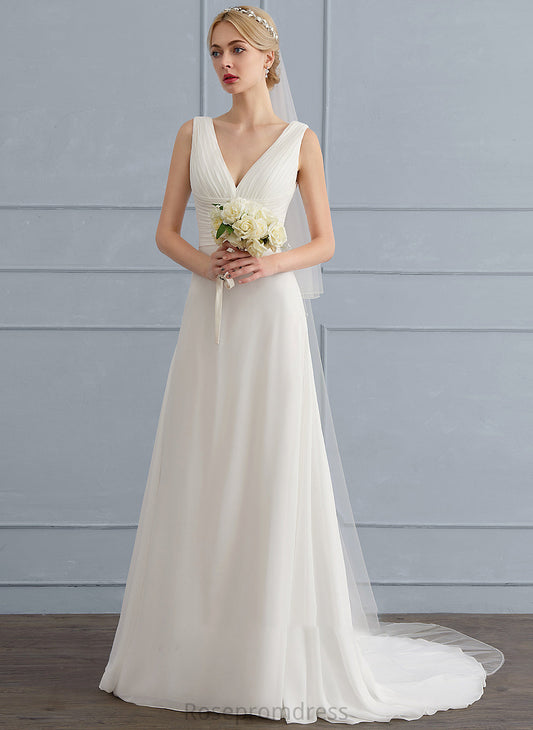 Nylah Wedding A-Line Wedding Dresses Dress Ruffle With Chiffon Sweep Train V-neck
