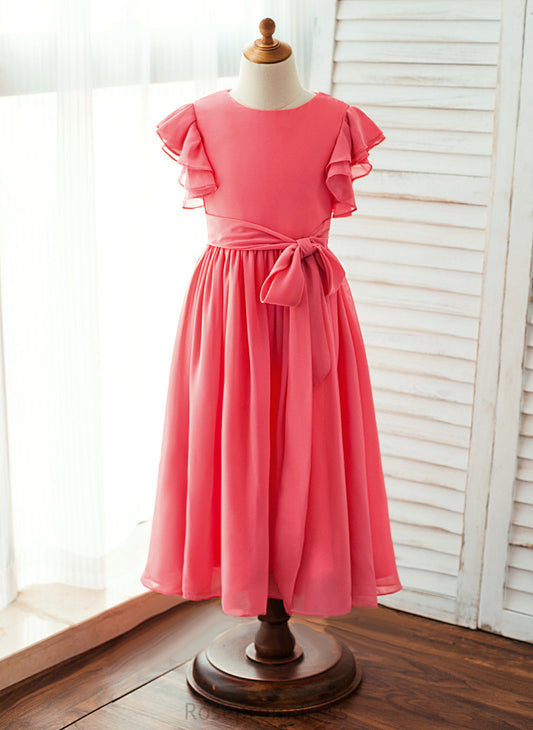 Neck Ankle-length Girl Chiffon - With Flower Girl Dresses Sash A-Line/Princess Louise Sleeves Dress Short Scoop Flower