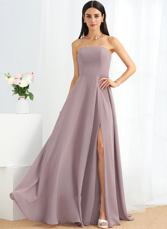 Fabric A-Line Floor-Length Strapless SplitFront Neckline Embellishment Length Silhouette Shaylee Sleeveless A-Line/Princess Bridesmaid Dresses